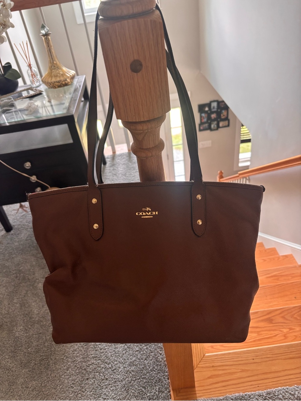 Coach Brown & Black Canvas Tote with Gold Logo